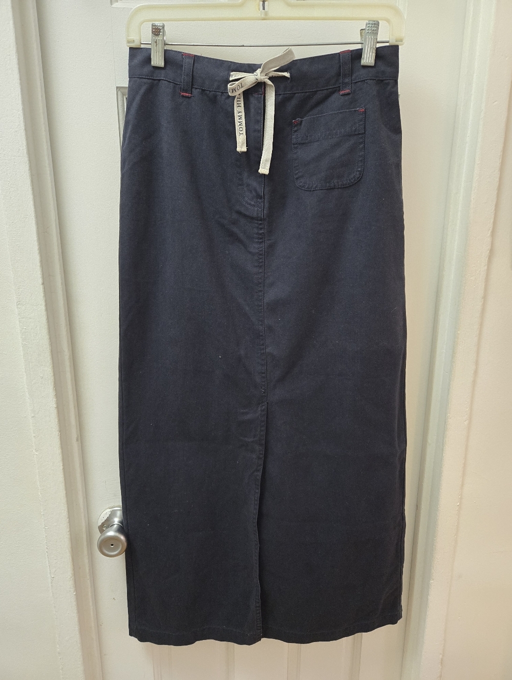 Vintage Tommy Hilfiger Navy Midi Skirt Tie Slit Cotton Y2K Small 4